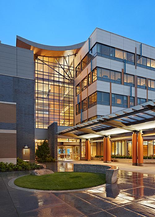 Modern medical office building at dusk